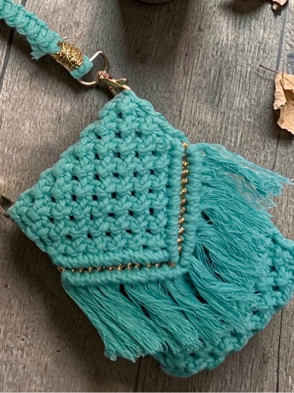 Turquoise macrame Fringe Crossbody Bag